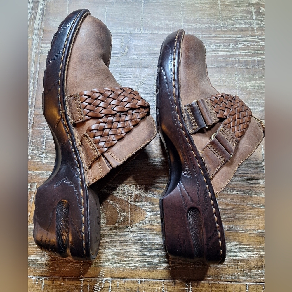 B.Ø.C Born Concept Women Brown Leather Slip On Clogs Mules Comfort Shoes Size 7M - Picture 2 of 8